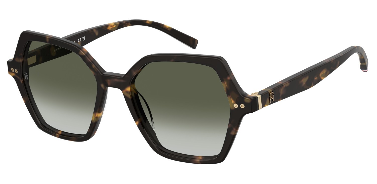 Sonnenbrillen Tommy Hilfiger Th 2213/S 207945 086 9K farbe havana form schmetterling gläser green shaded