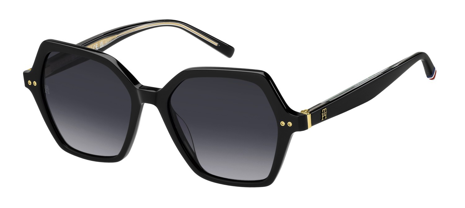 Sunglasses Tommy Hilfiger Th 2213/S 207945 807 9O color black shape butterfly lenses dark grey shaded