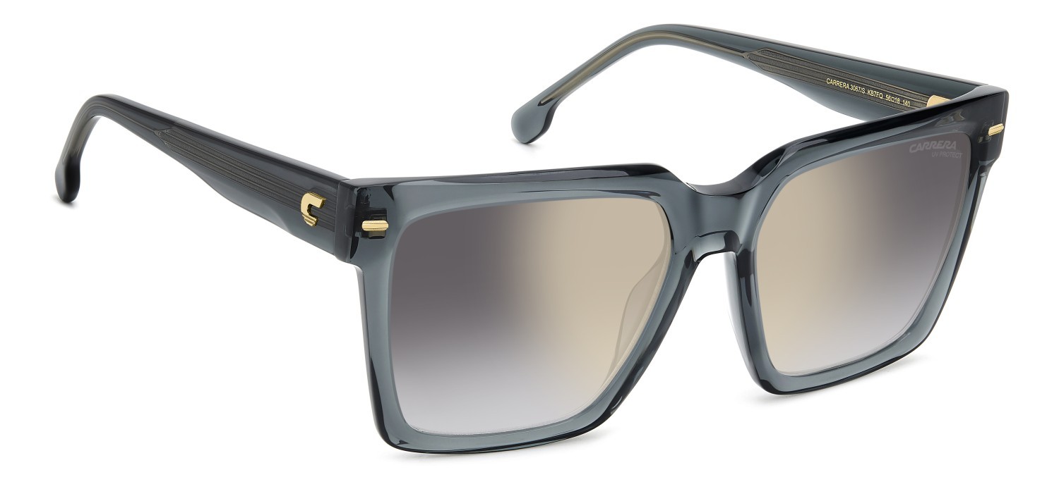 Sunglasses Carrera 3067/S 207951 KB7 FQ color grey shape rectangle lenses grey shaded gold mirror