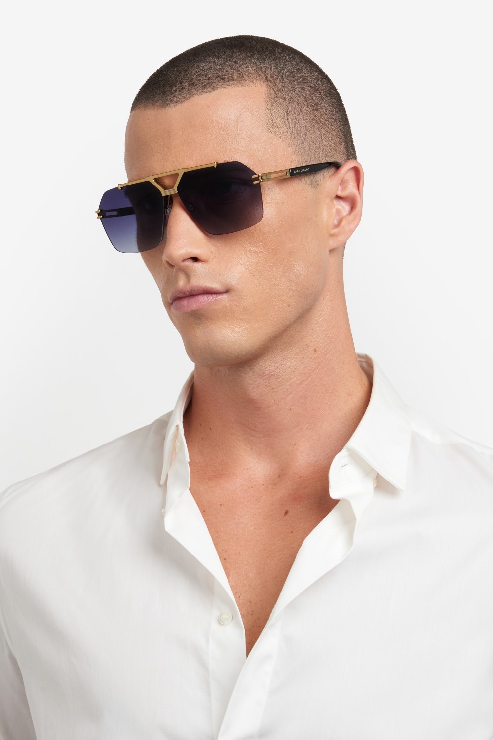 Sunglasses Marc Jacobs 837/S 207968 J5G 9O color gold shape rectangle lenses dark grey shaded