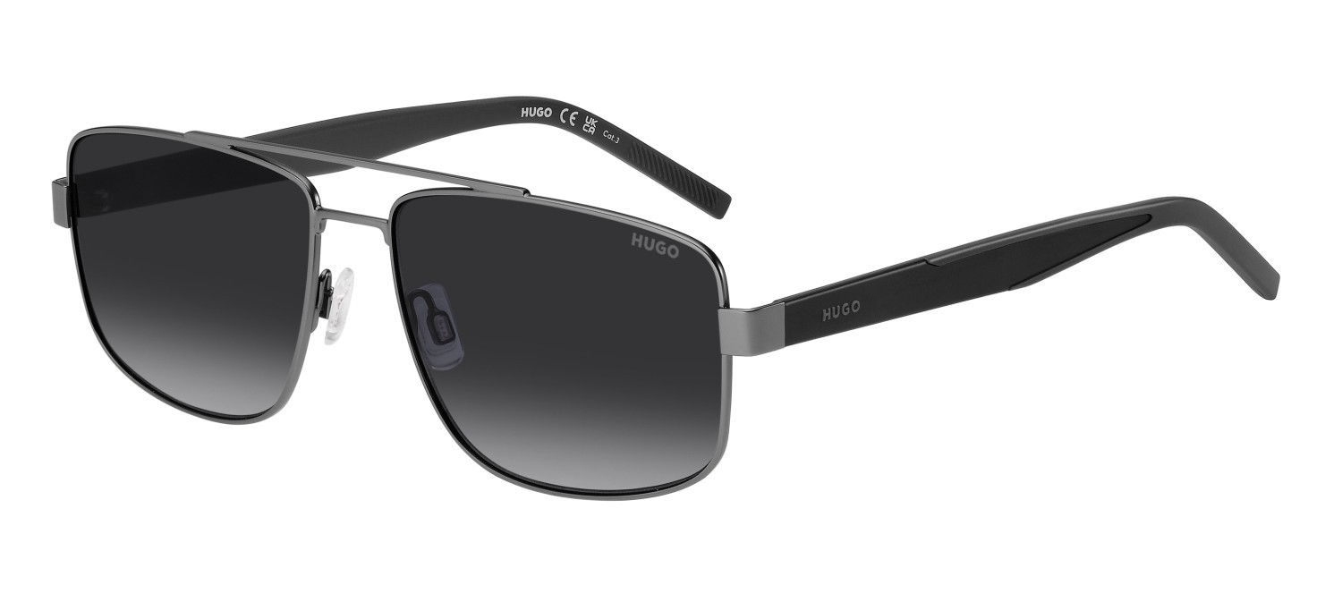 Sunglasses Hugo Hg 1338/S 207974 R80 9O color matte dark ruthenium shape rectangle lenses dark grey shaded