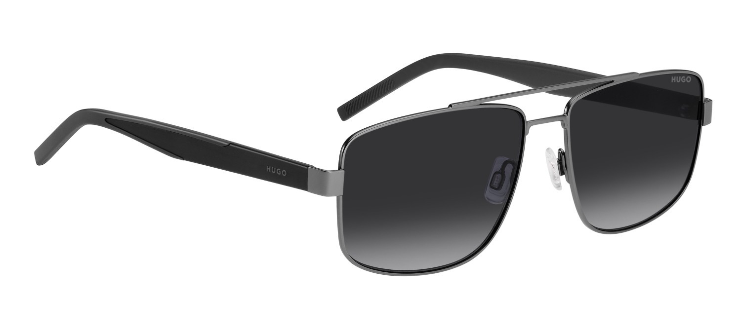 Sunglasses Hugo Hg 1338/S 207974 R80 9O color matte dark ruthenium shape rectangle lenses dark grey shaded