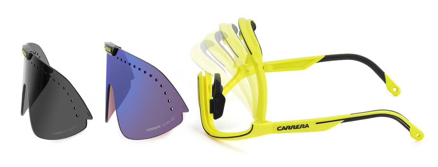 Sonnenbrillen Carrera C Sport 01/S 207990 4CW ZS farbe yellow black form maske gläser blue multilayer high contrast