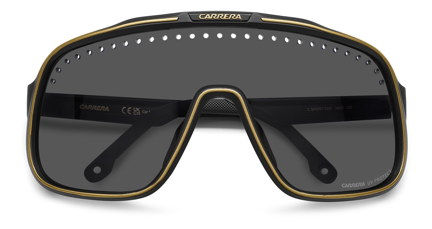 Sunglasses Carrera C Sport 02/S 207992 I46 IR color matte black gold shape mask lenses grey