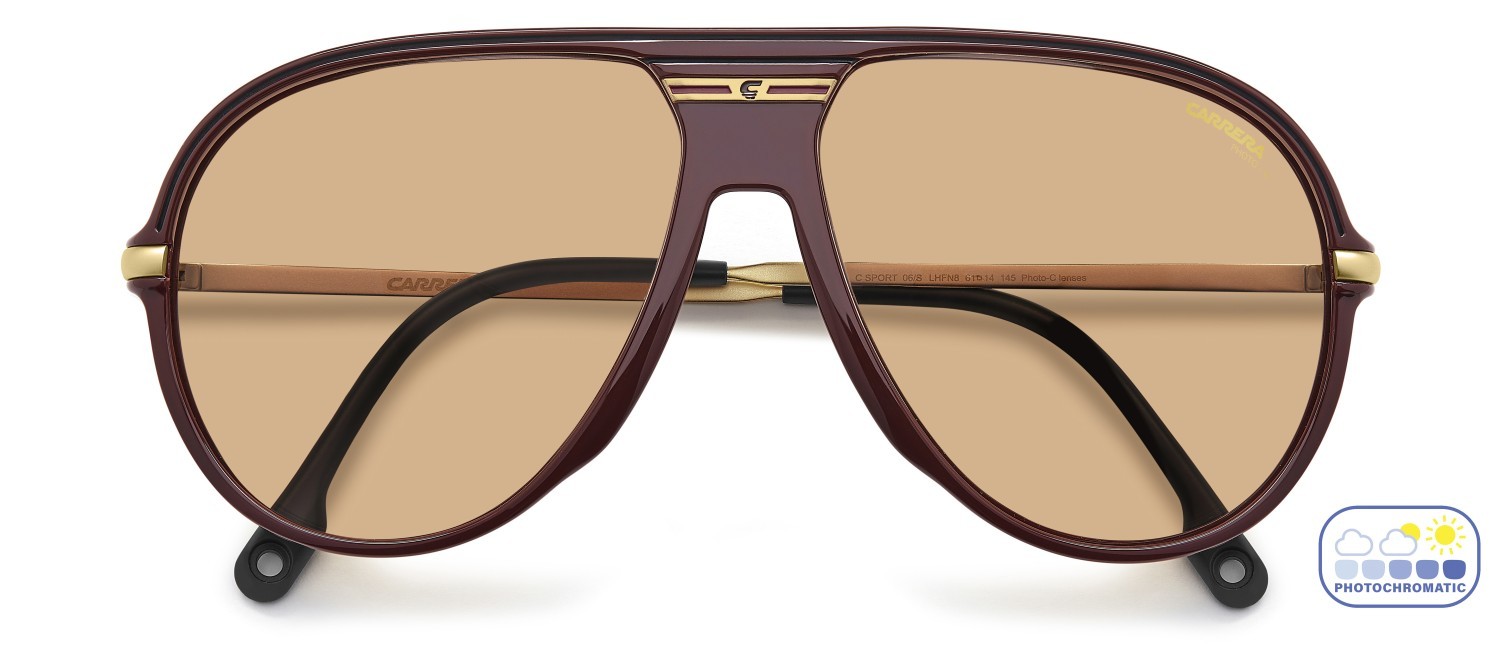 Sunglasses Carrera C Sport 06/S 207994 LHF N8 color burgundy shape aviator lenses orange photochromatic