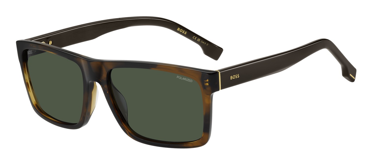 Occhiali da sole Hugo Boss 1760/G 207996 EX4 UC colore brown horn forma rettangolare lenti green polarized