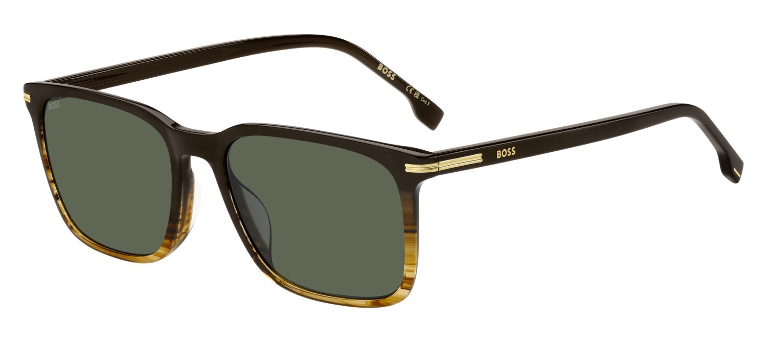 Occhiali da sole Hugo Boss 1749/G 207997 NNG QT colore brown shaded horn forma rettangolare lenti green