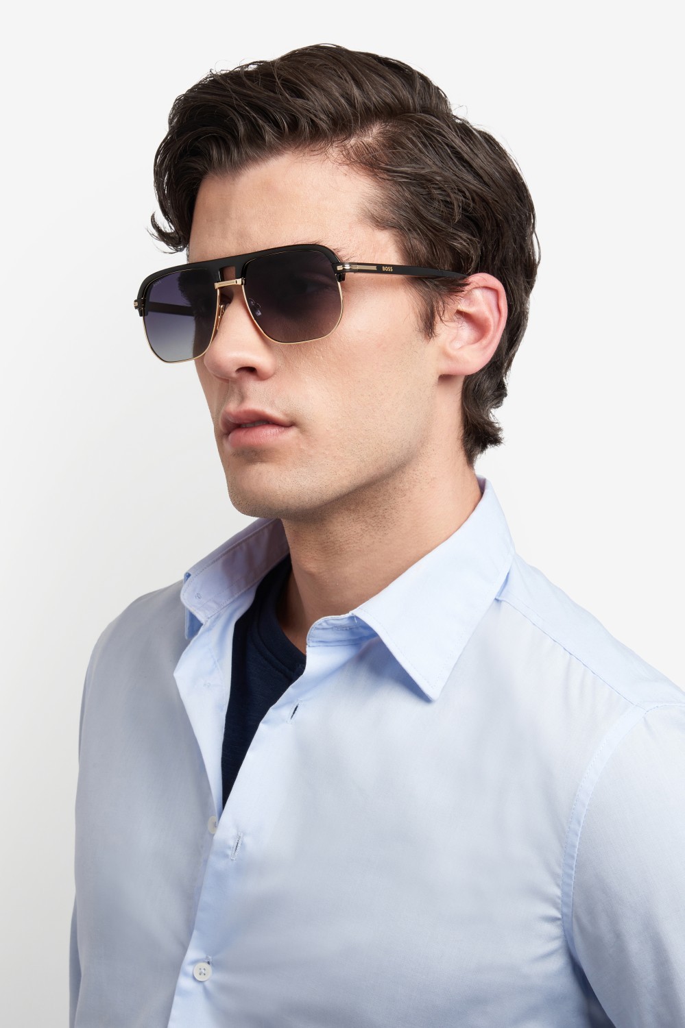 Sunglasses Hugo Boss 1752/S 208000 2M2 9O color black gold shape square lenses dark grey shaded