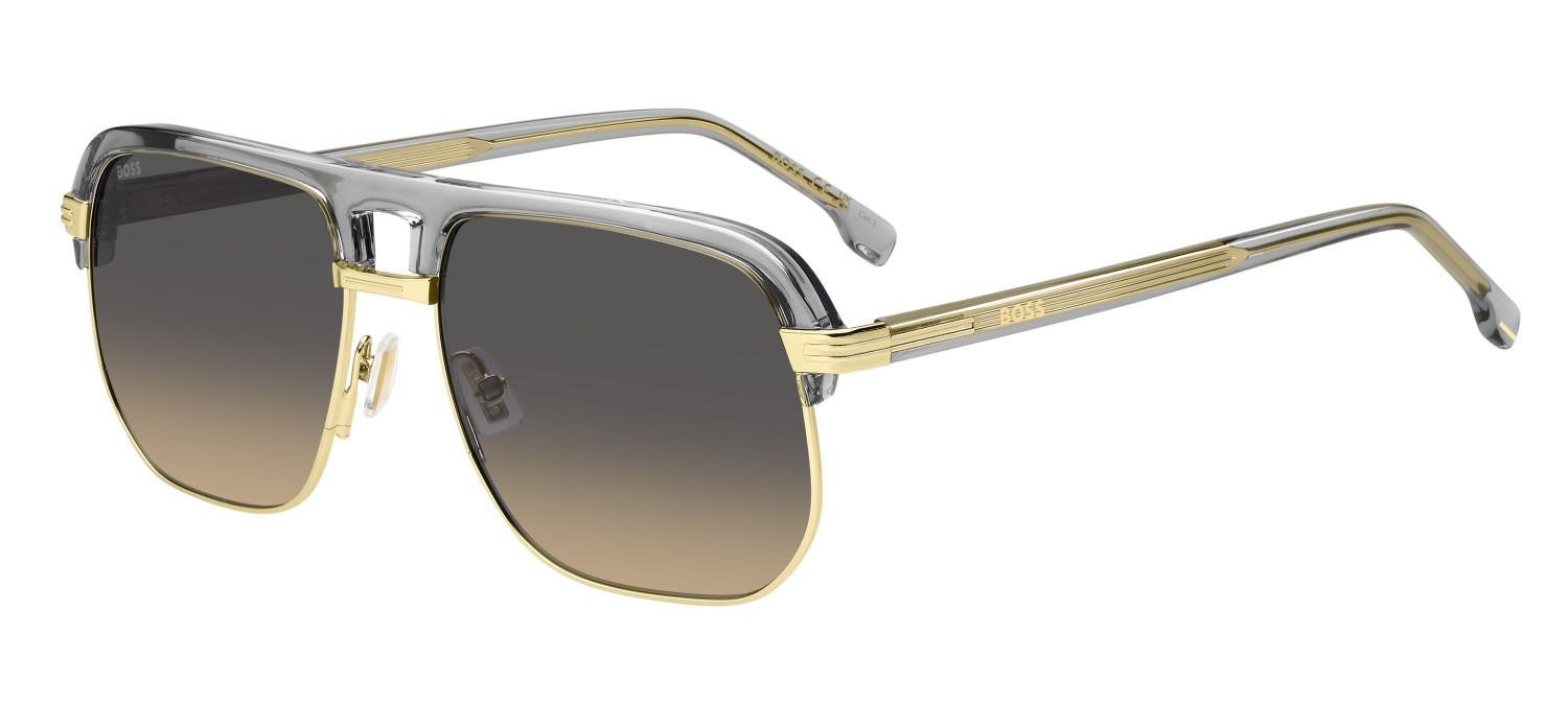 Sunglasses Hugo Boss 1752/S 208000 FT3 PR color grey gold shape square lenses grey brown doubleshade