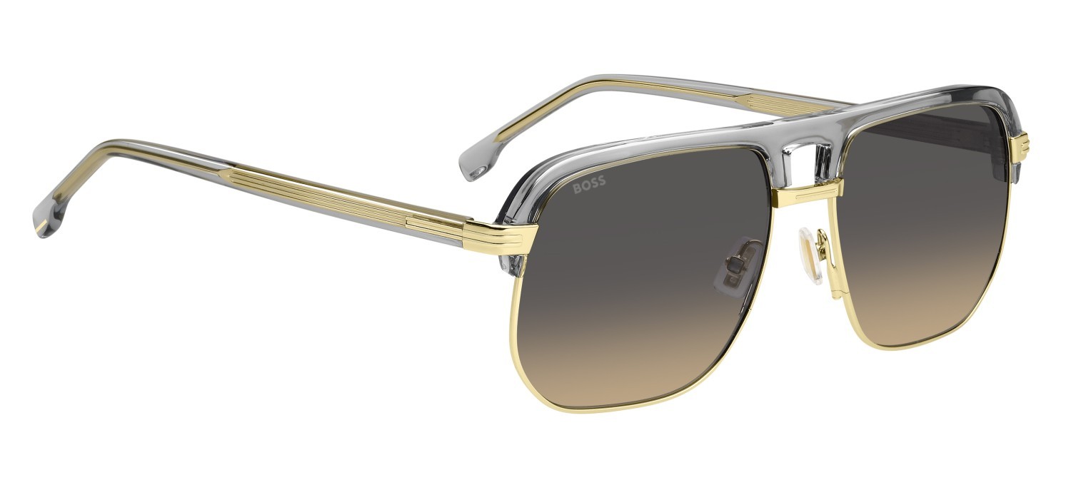 Sunglasses Hugo Boss 1752/S 208000 FT3 PR color grey gold shape square lenses grey brown doubleshade