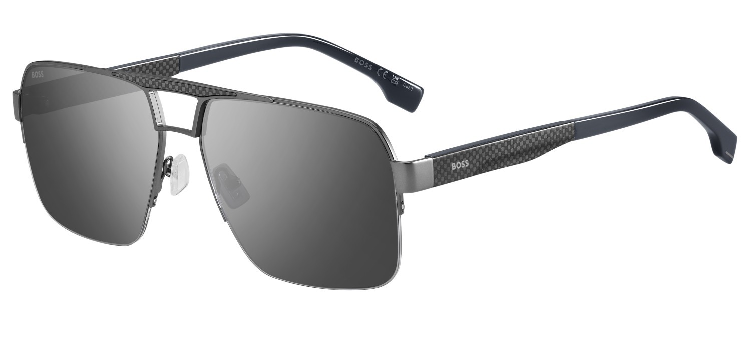 Sunglasses Hugo Boss 1767/S 208010 R80 T4 color matte dark ruthenium shape square lenses silver mirror