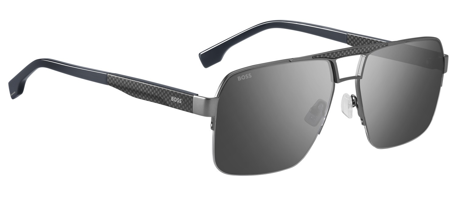 Sunglasses Hugo Boss 1767/S 208010 R80 T4 color matte dark ruthenium shape square lenses silver mirror