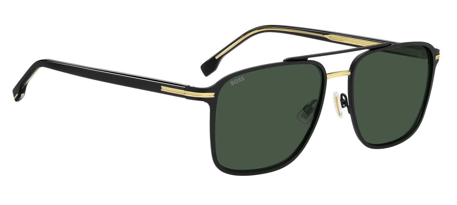Occhiali da sole Hugo Boss 1748/S 208014 I46 QT colore matte black gold forma rettangolare lenti green