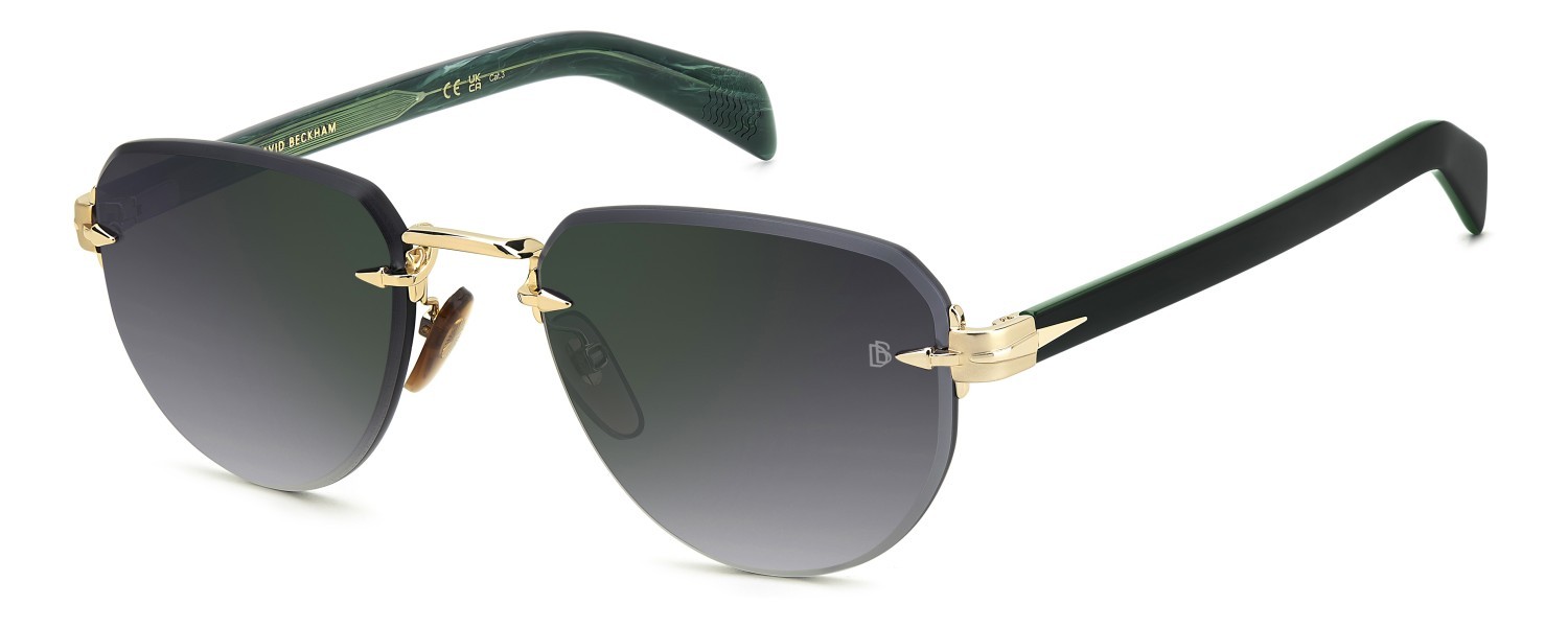 Sunglasses David Beckham Db 7144/S 208054 PEF NU color gold green shape aviator lenses grey shaded green mirror