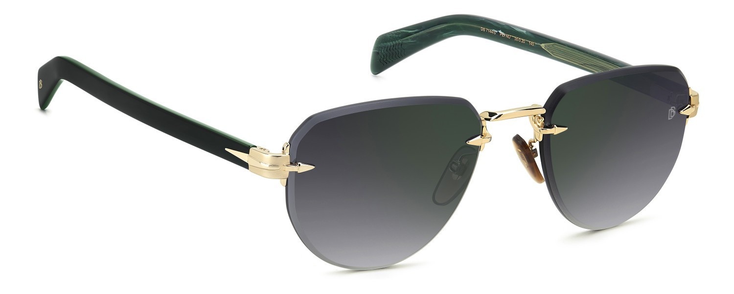 Sunglasses David Beckham Db 7144/S 208054 PEF NU color gold green shape aviator lenses grey shaded green mirror