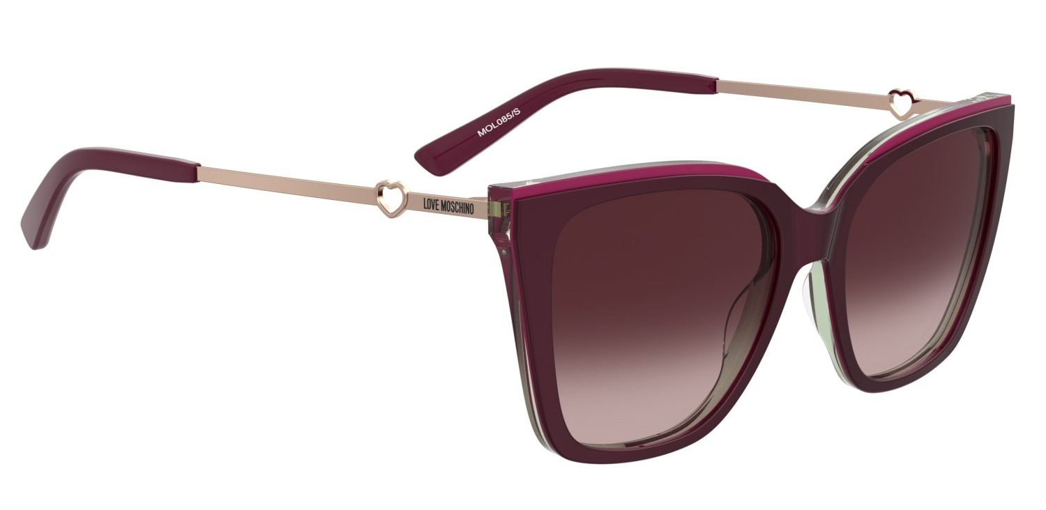 Sunglasses Moschino Love Mol094/S 208131 9KF UQ color burgundy multicolor shape square lenses burgundy shaded pink