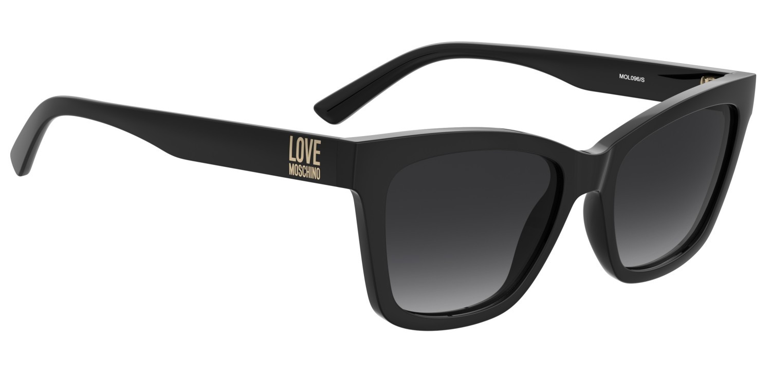 Sunglasses Moschino Love Mol096/S 208133 807 9O color black shape rectangle lenses dark grey shaded