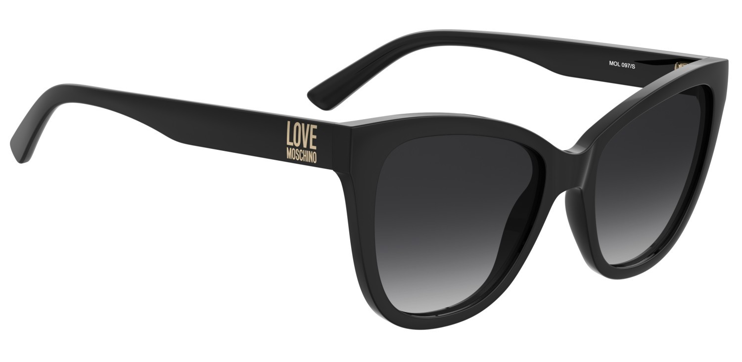Sunglasses Moschino Love Mol097/S 208134 807 9O color black shape cat eye lenses dark grey shaded