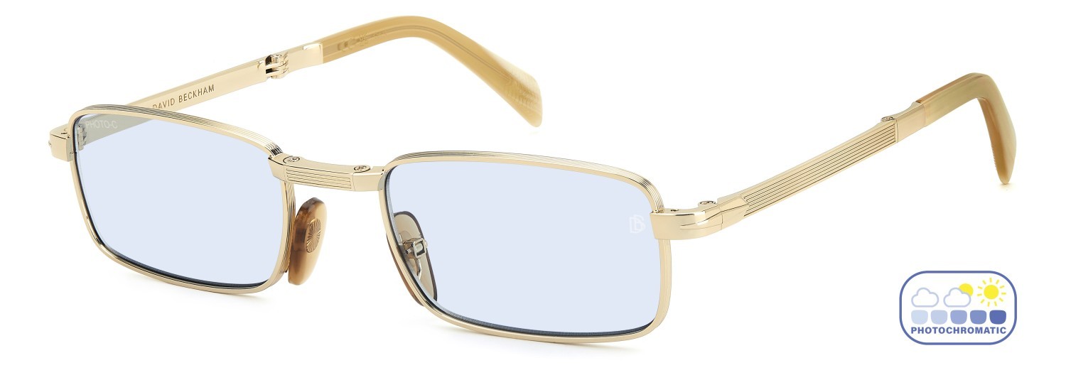 Sunglasses David Beckham Db 99/ORIGAMI 208139 IDA QZ color gold beige horn shape rectangle lenses azure photocromatic