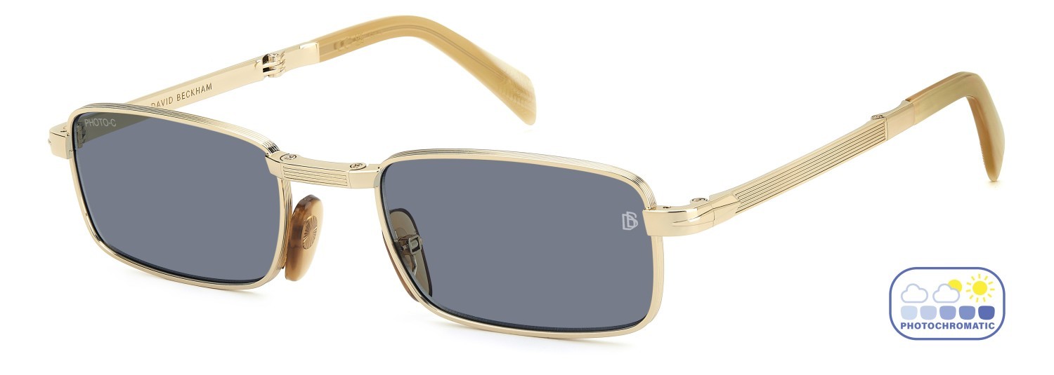 Sunglasses David Beckham Db 99/ORIGAMI 208139 IDA QZ color gold beige horn shape rectangle lenses azure photocromatic