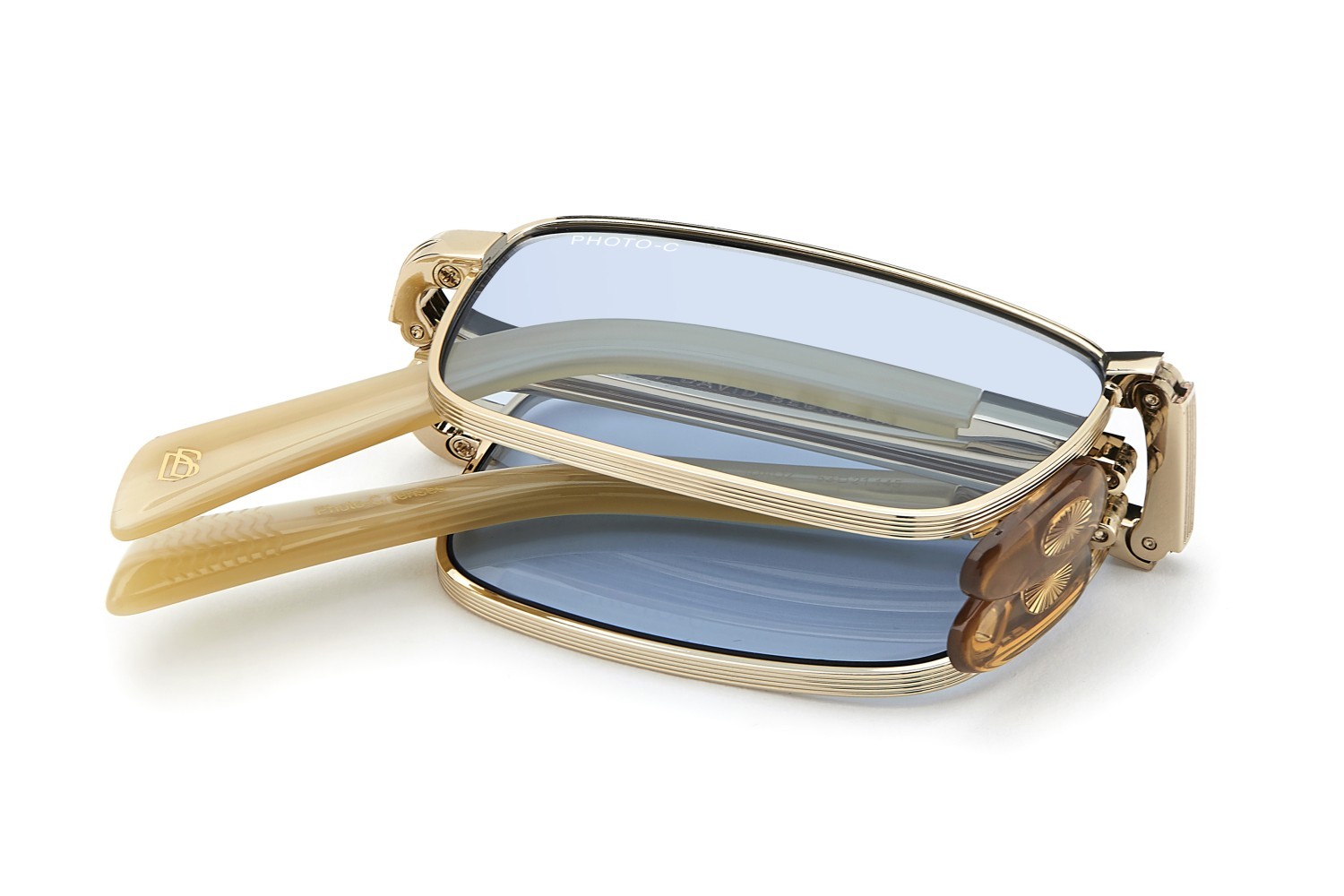 Sunglasses David Beckham Db 99/ORIGAMI 208139 IDA QZ color gold beige horn shape rectangle lenses azure photocromatic