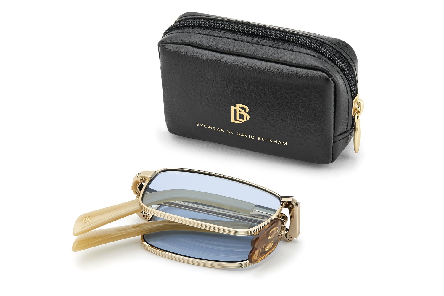 Sunglasses David Beckham Db 99/ORIGAMI 208139 IDA QZ color gold beige horn shape rectangle lenses azure photocromatic