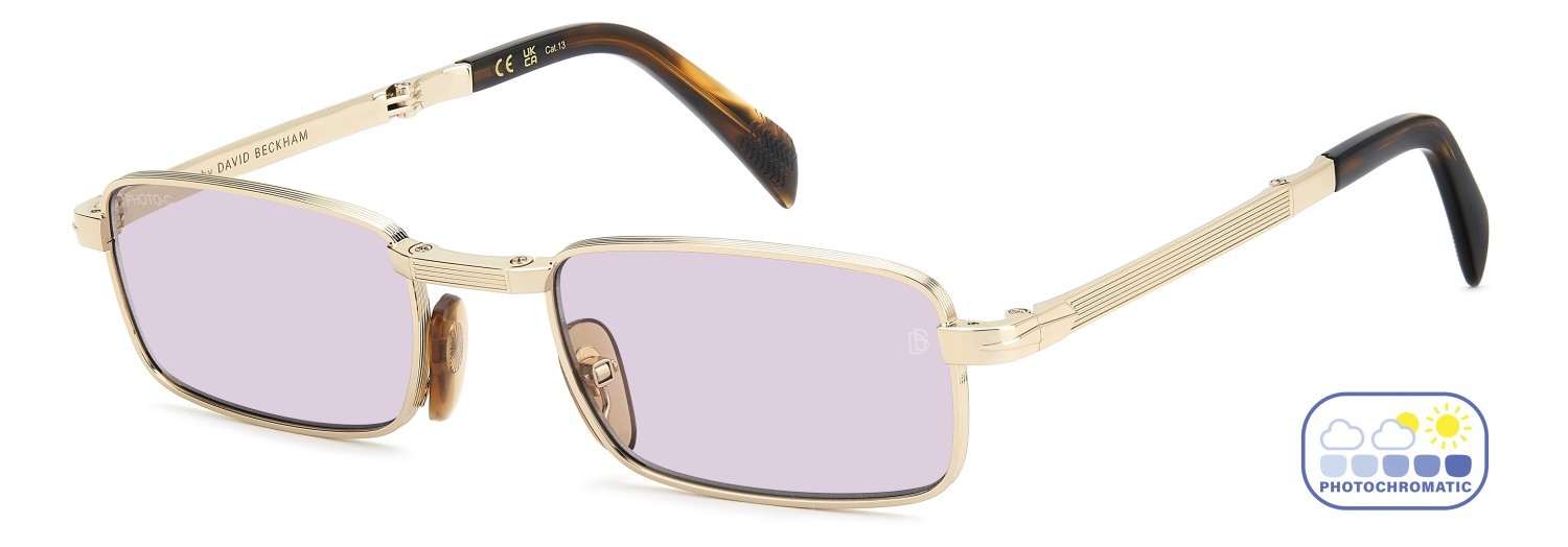 Sunglasses David Beckham Db 99/ORIGAMI 208139 T5U KE color gold brown horn shape rectangle lenses violet to grey photochromatic