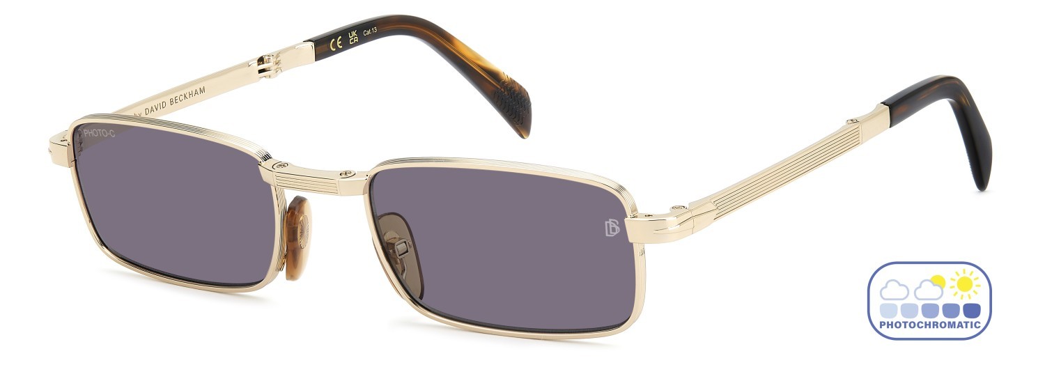 Sunglasses David Beckham Db 99/ORIGAMI 208139 T5U KE color gold brown horn shape rectangle lenses violet to grey photochromatic