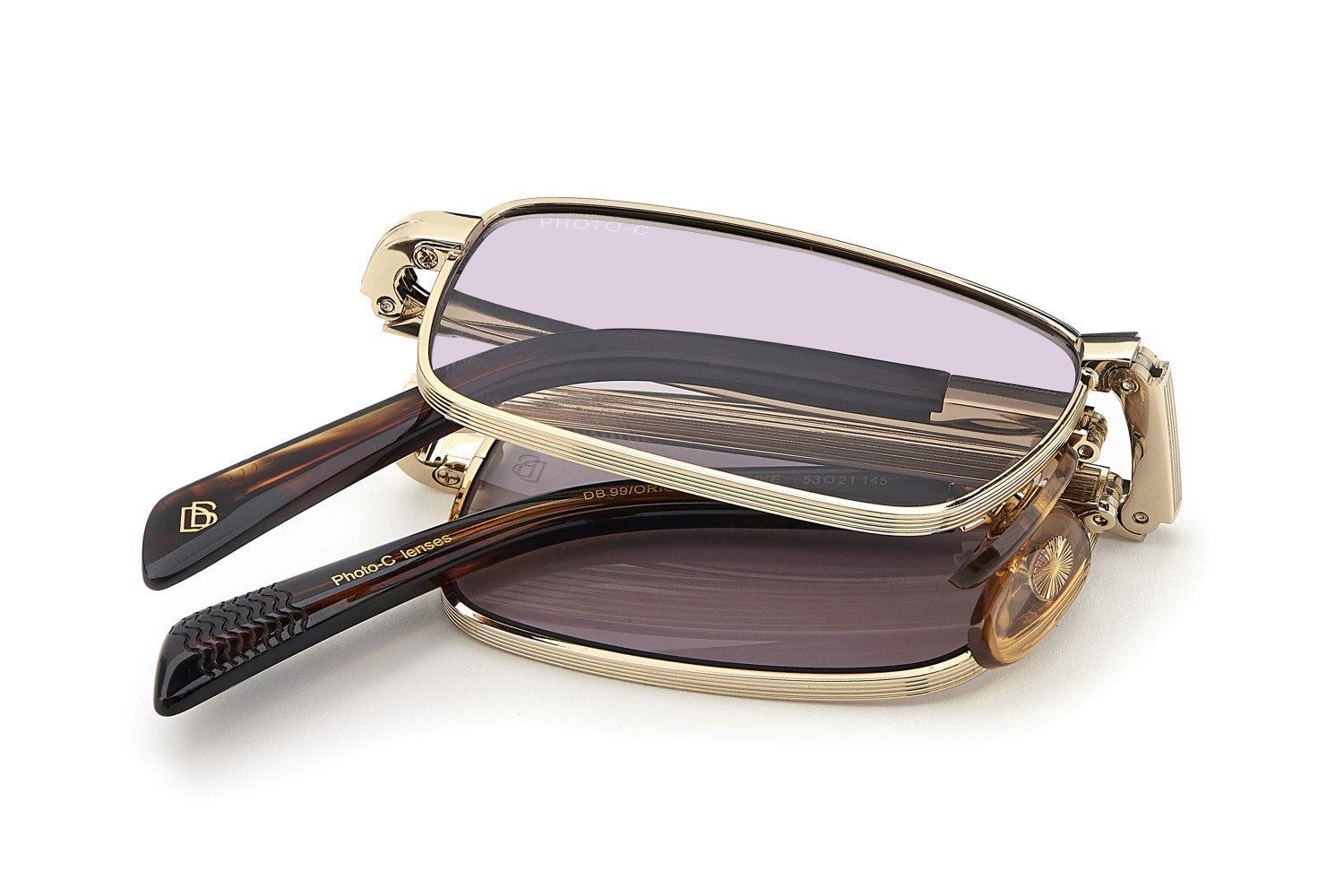 Sunglasses David Beckham Db 99/ORIGAMI 208139 T5U KE color gold brown horn shape rectangle lenses violet to grey photochromatic