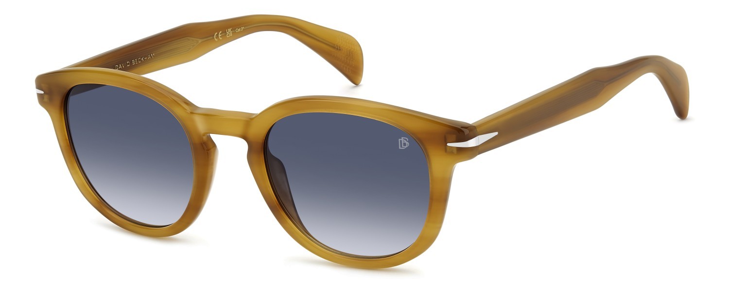 Sunglasses David Beckham Db 1198/S 208141 B4L 08 color yellow horn shape pantos lenses dk blue shaded