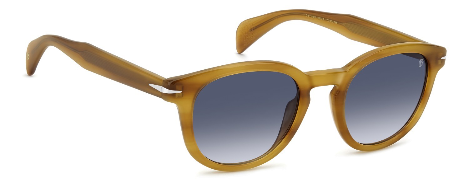 Sunglasses David Beckham Db 1198/S 208141 B4L 08 color yellow horn shape pantos lenses dk blue shaded