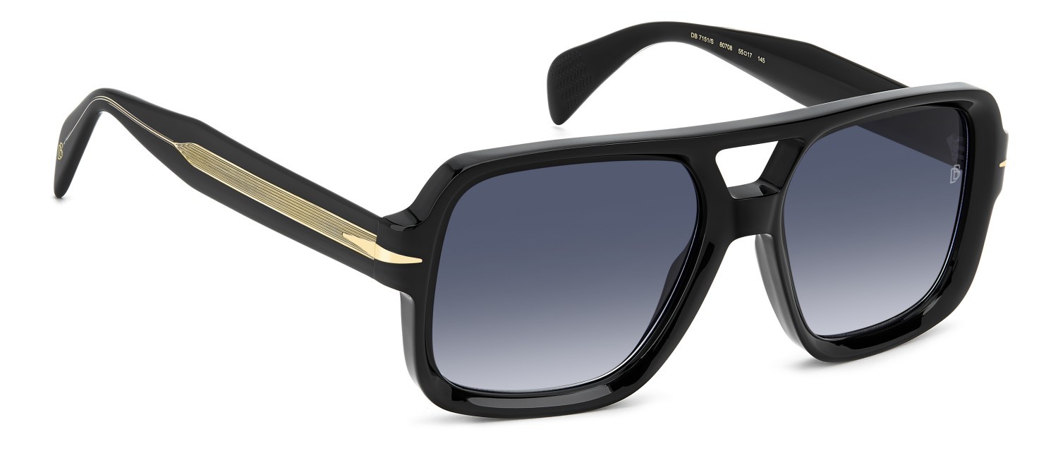 Sunglasses David Beckham Db 7151/S 208145 807 08 color black shape square lenses dk blue shaded