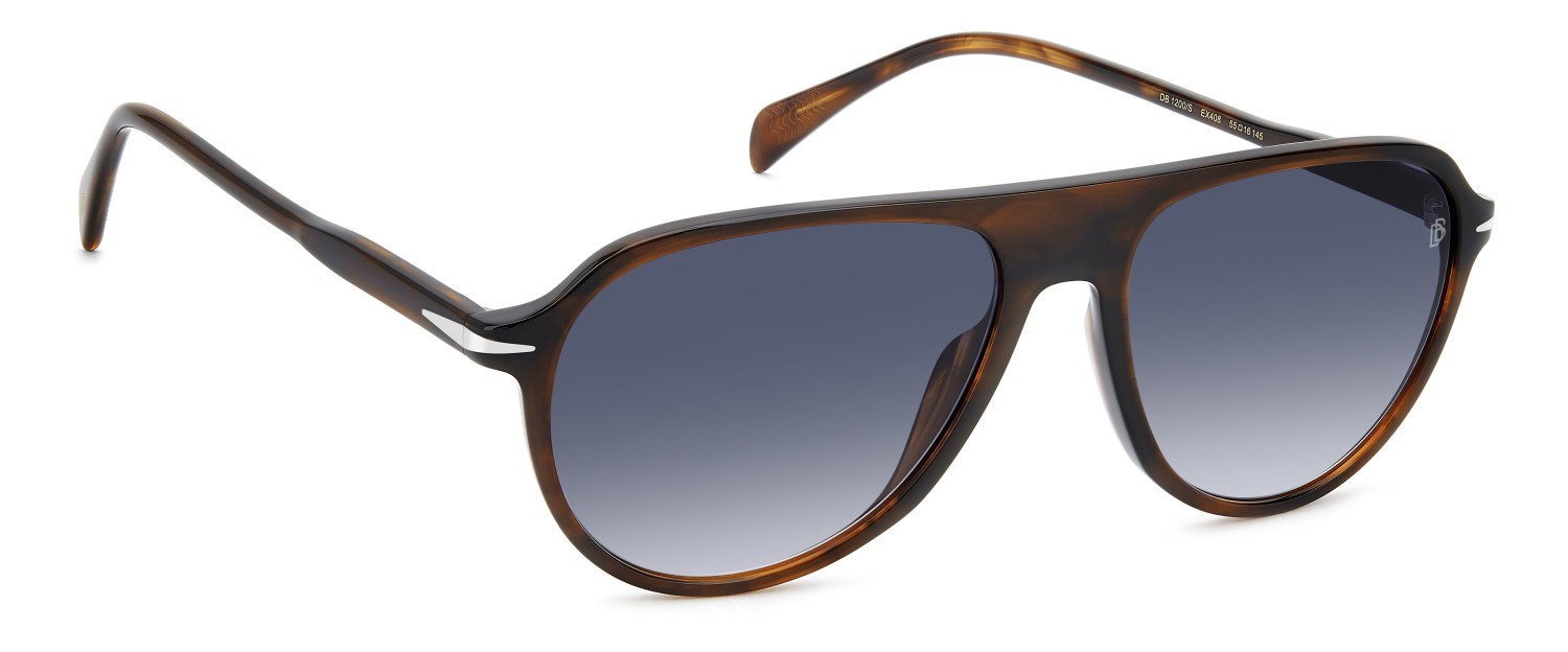 Sonnenbrillen David Beckham Db 1200/S 208146 EX4 08 farbe brown horn form aviator gläser dk blue shaded
