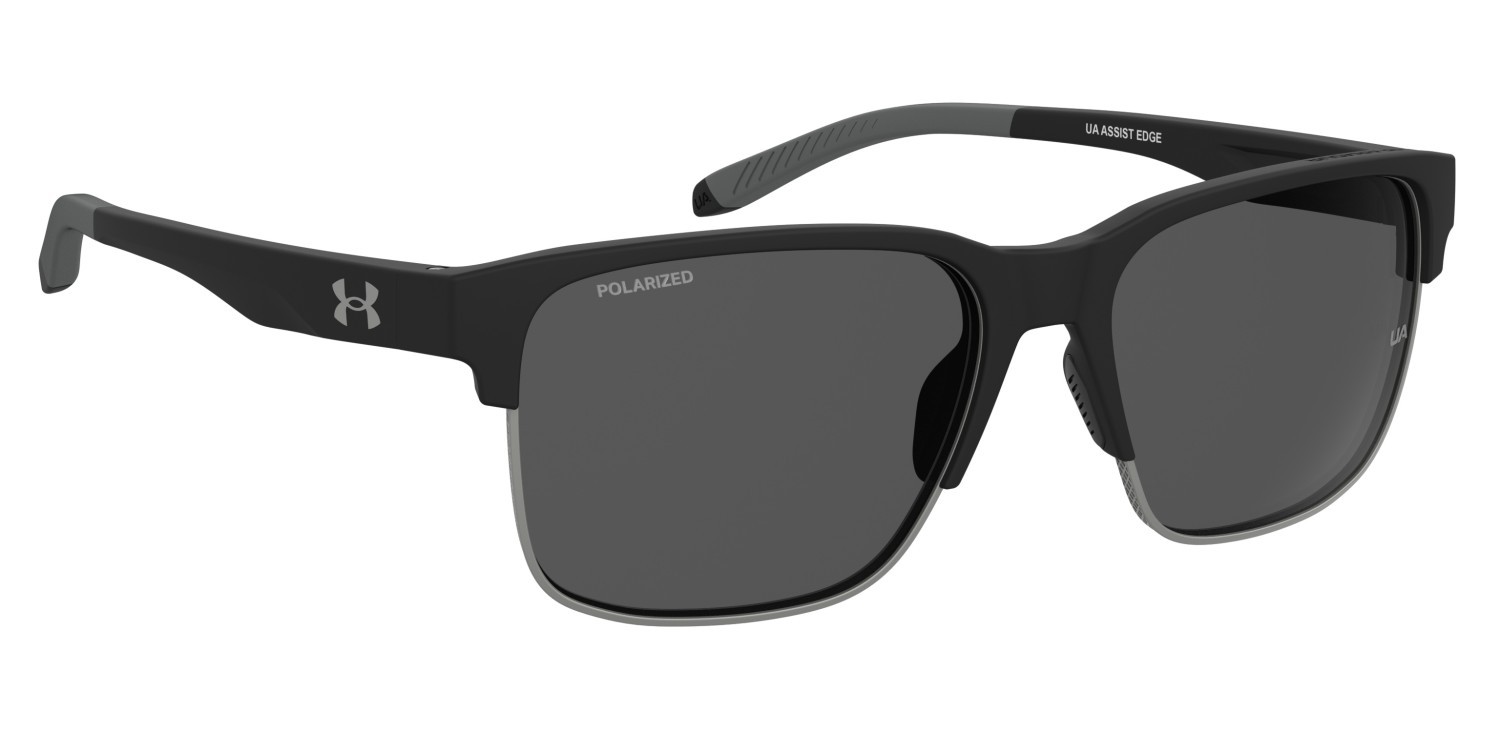 Sunglasses Under Armour Ua Assist Edge 208153 O6W M9 color matte black grey shape rectangle lenses grey polarized