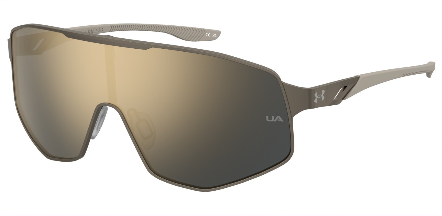 Sunglasses Under Armour Ua Gamedaymtl/G 208157 S05 2B color grey brown shape mask lenses gold mirror oleophobic
