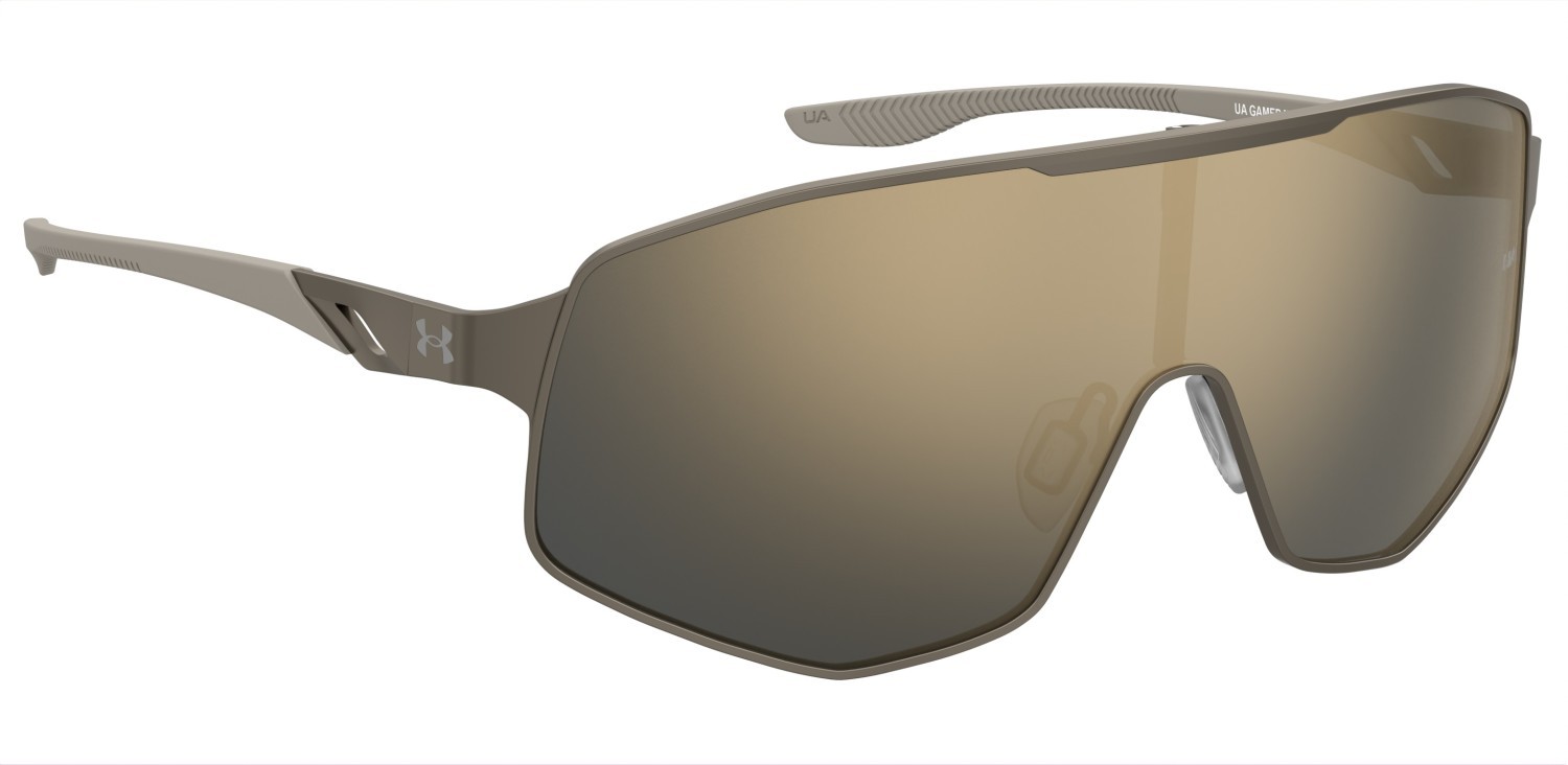 Sunglasses Under Armour Ua Gamedaymtl/G 208157 S05 2B color grey brown shape mask lenses gold mirror oleophobic