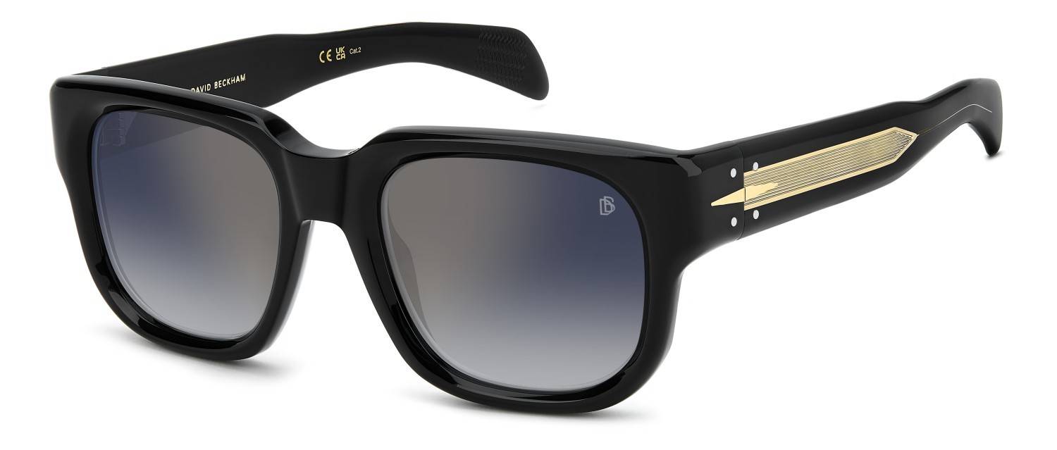 Sunglasses David Beckham Db 7146/S 208159 807 1V color black shape square lenses blue shaded gold mirror