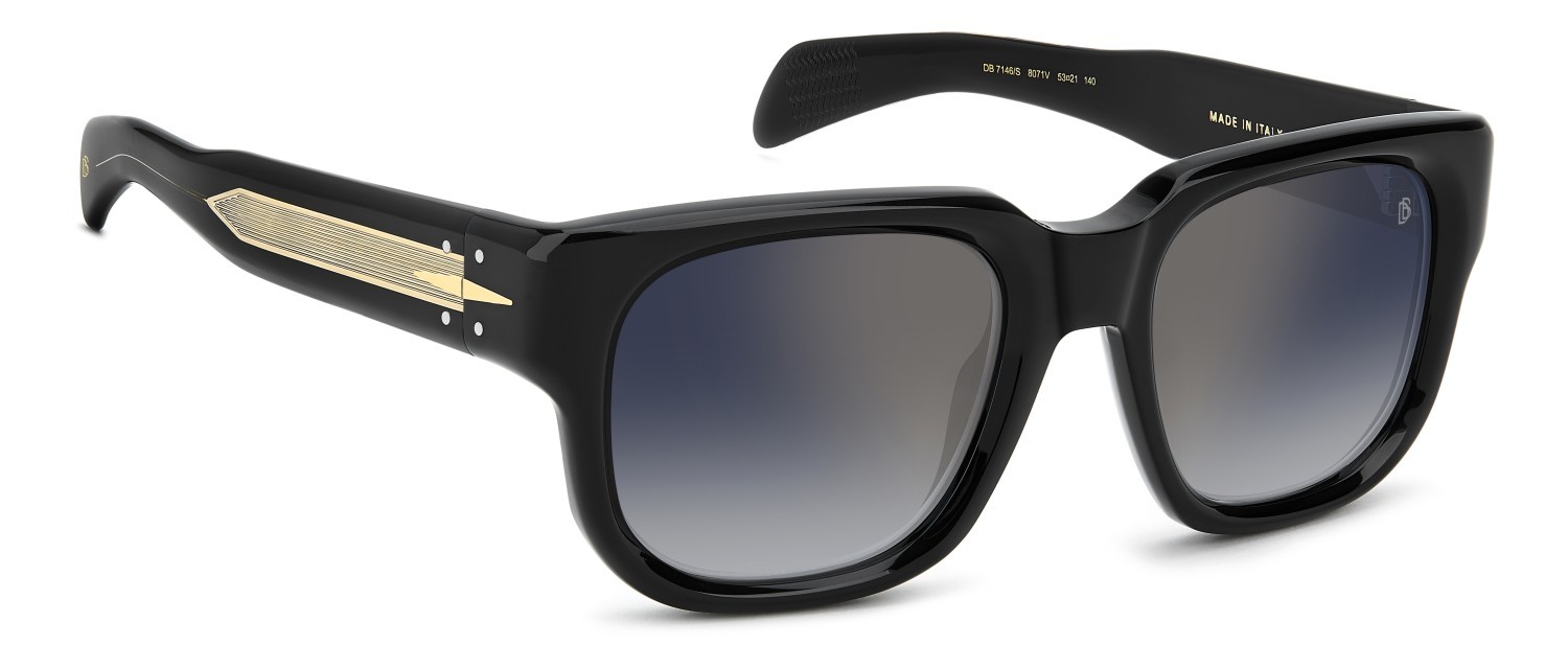 Sunglasses David Beckham Db 7146/S 208159 807 1V color black shape square lenses blue shaded gold mirror