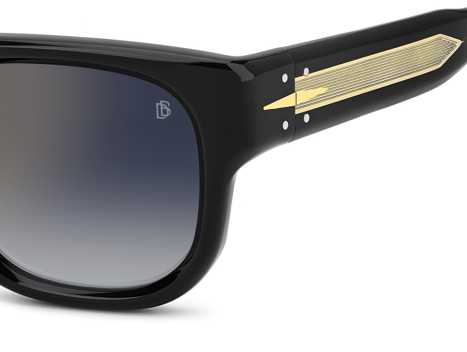 Sunglasses David Beckham Db 7146/S 208159 807 1V color black shape square lenses blue shaded gold mirror