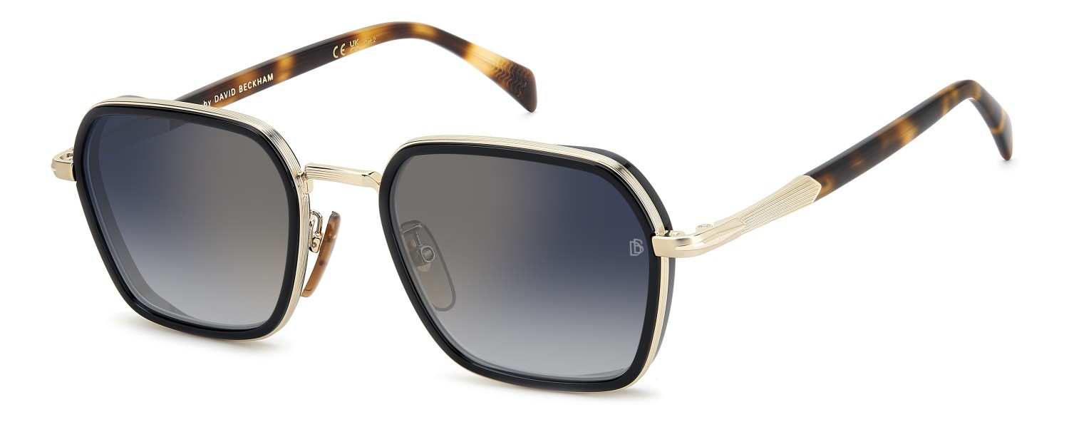 Sunglasses David Beckham Db 1194/G 208167 RHL 1V color gold black 2 shape square lenses blue shaded gold mirror