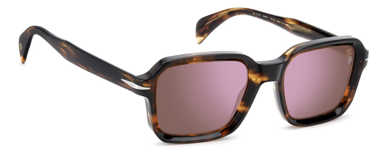 Sunglasses David Beckham Db 7147/S 208171 WR9 13 color brown havana shape square lenses violet mirror