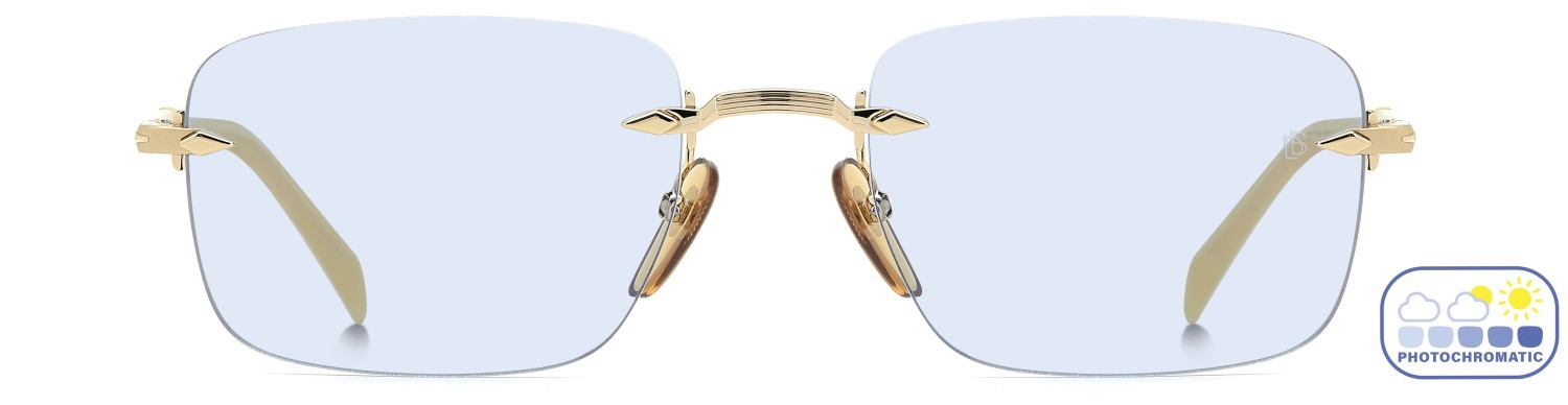 Sunglasses David Beckham Db 1195/S 208172 IDA QZ color gold beige horn shape rectangle lenses azure photocromatic