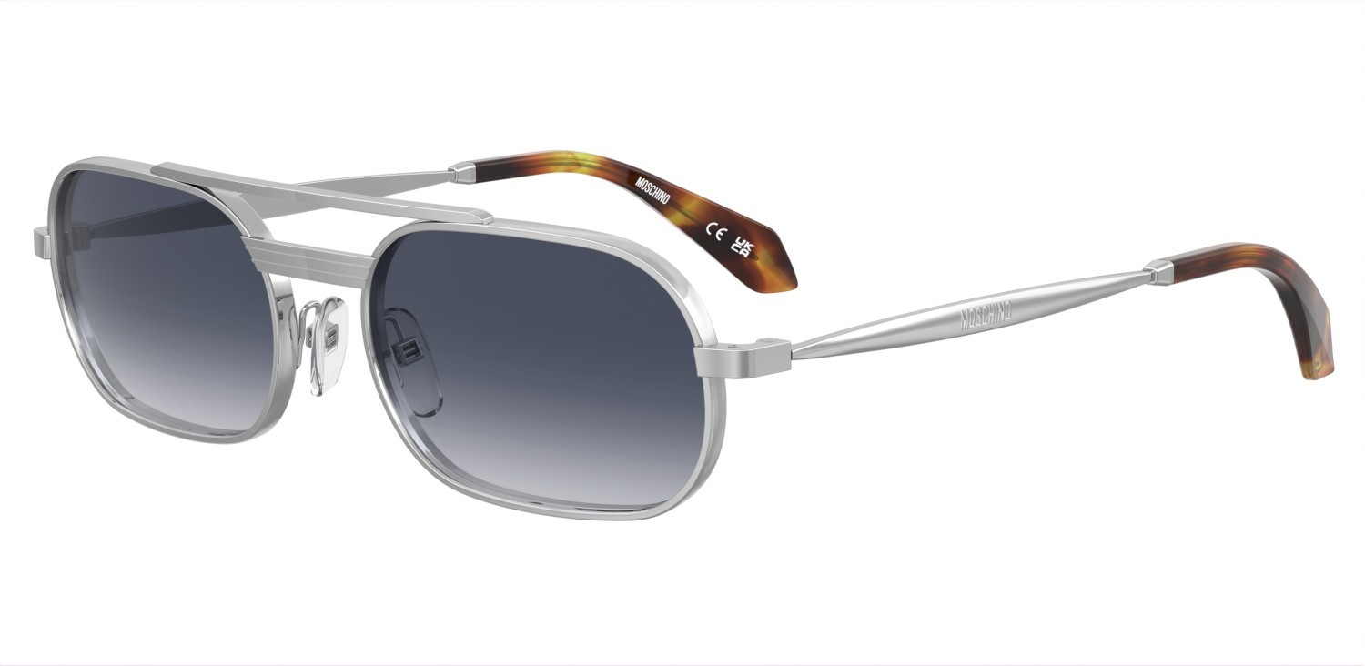 Occhiali da sole Moschino Mos198/S 208184 010 08 colore palladium forma ovale lenti dk blue shaded
