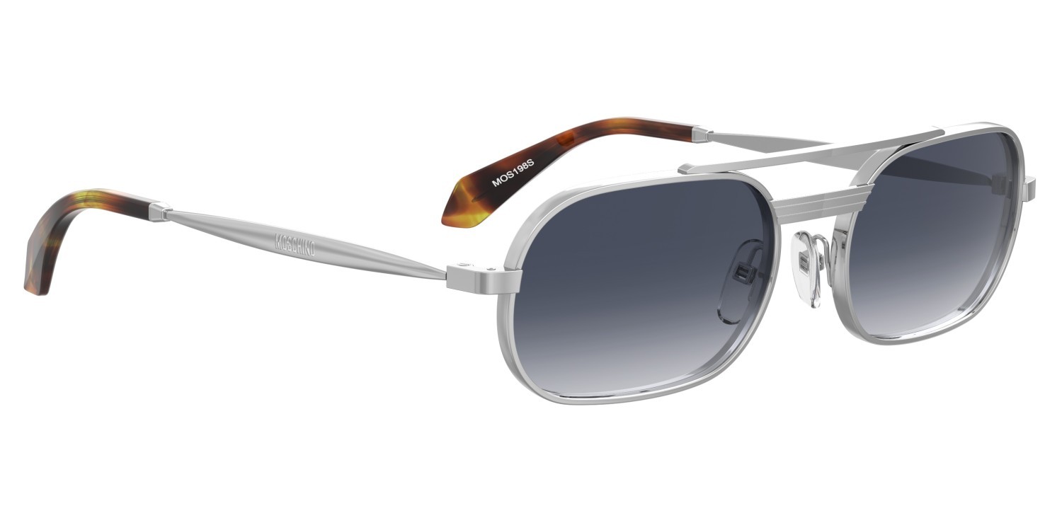 Occhiali da sole Moschino Mos198/S 208184 010 08 colore palladium forma ovale lenti dk blue shaded