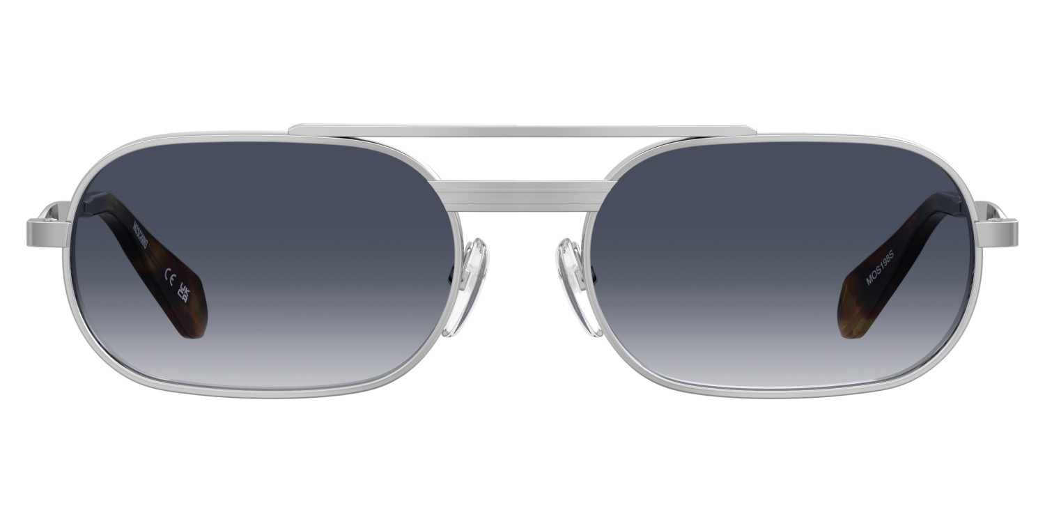 Occhiali da sole Moschino Mos198/S 208184 010 08 colore palladium forma ovale lenti dk blue shaded