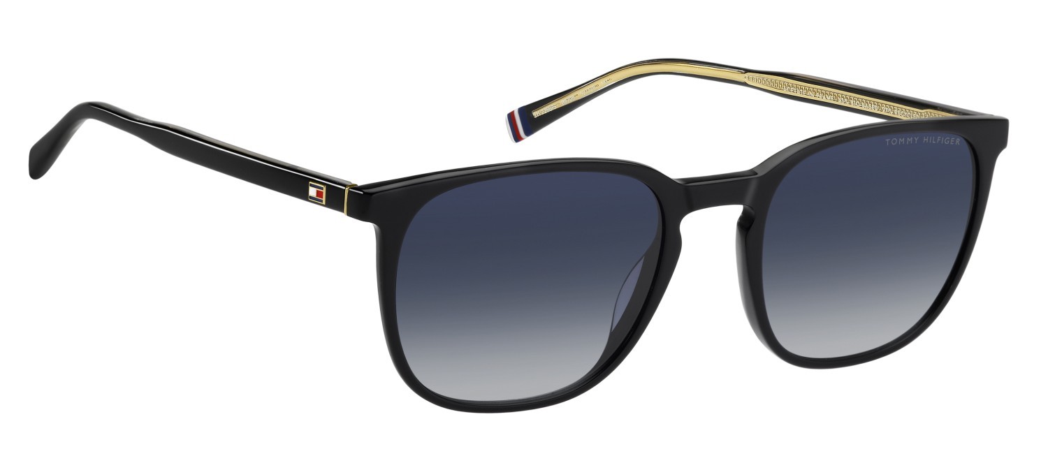 Sunglasses Tommy Hilfiger Th 2266/S 208269 807 08 color black shape square lenses dk blue shaded