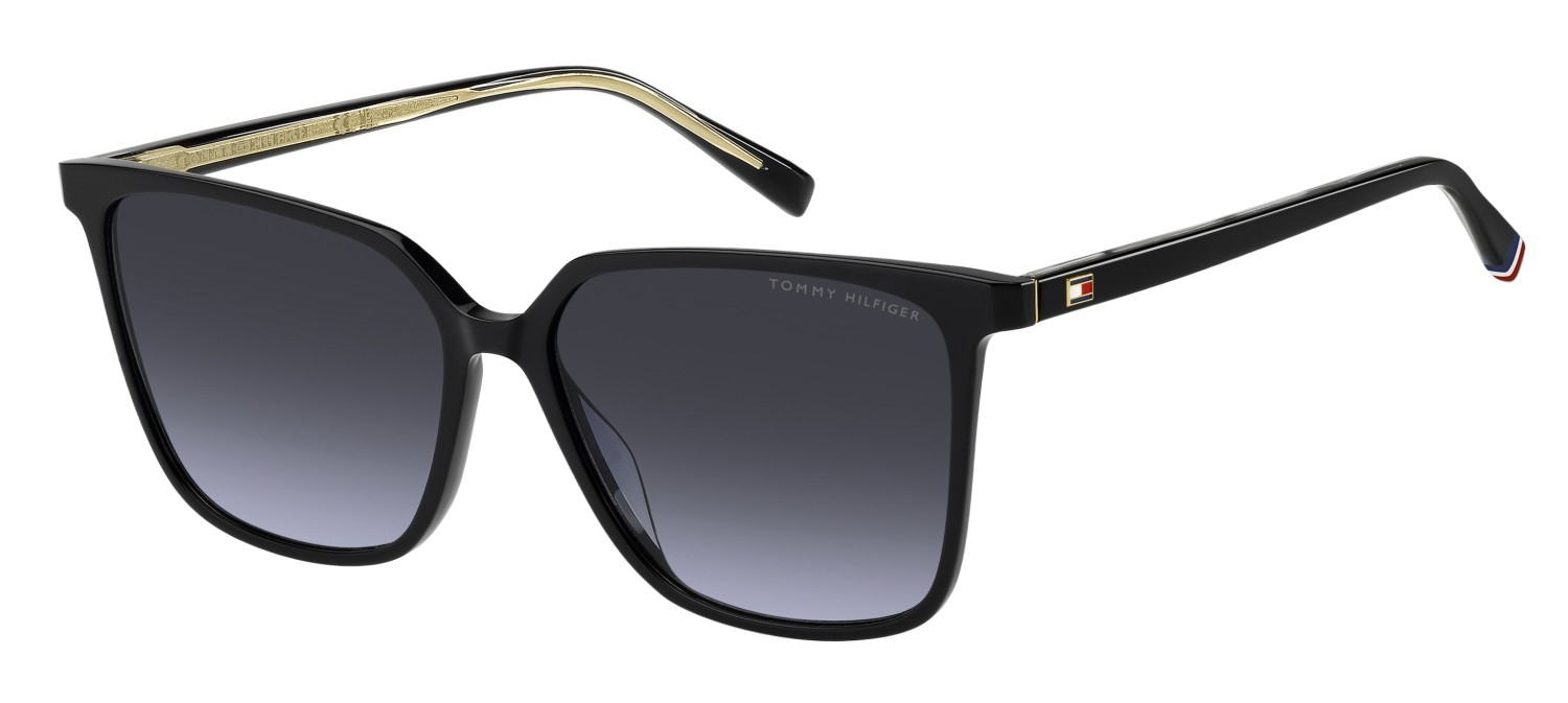 Sunglasses Tommy Hilfiger Th 2292/S 208279 807 08 color black shape cat eye lenses dk blue shaded