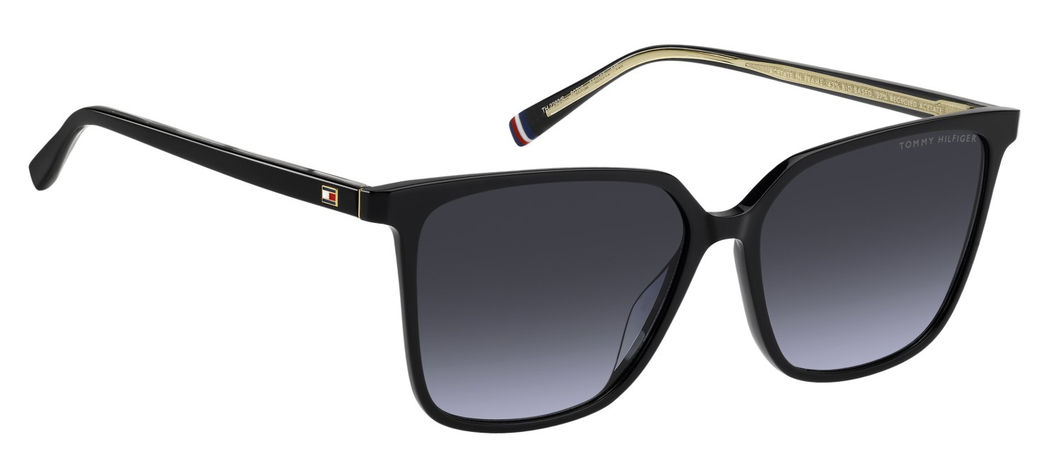 Sunglasses Tommy Hilfiger Th 2292/S 208279 807 08 color black shape cat eye lenses dk blue shaded