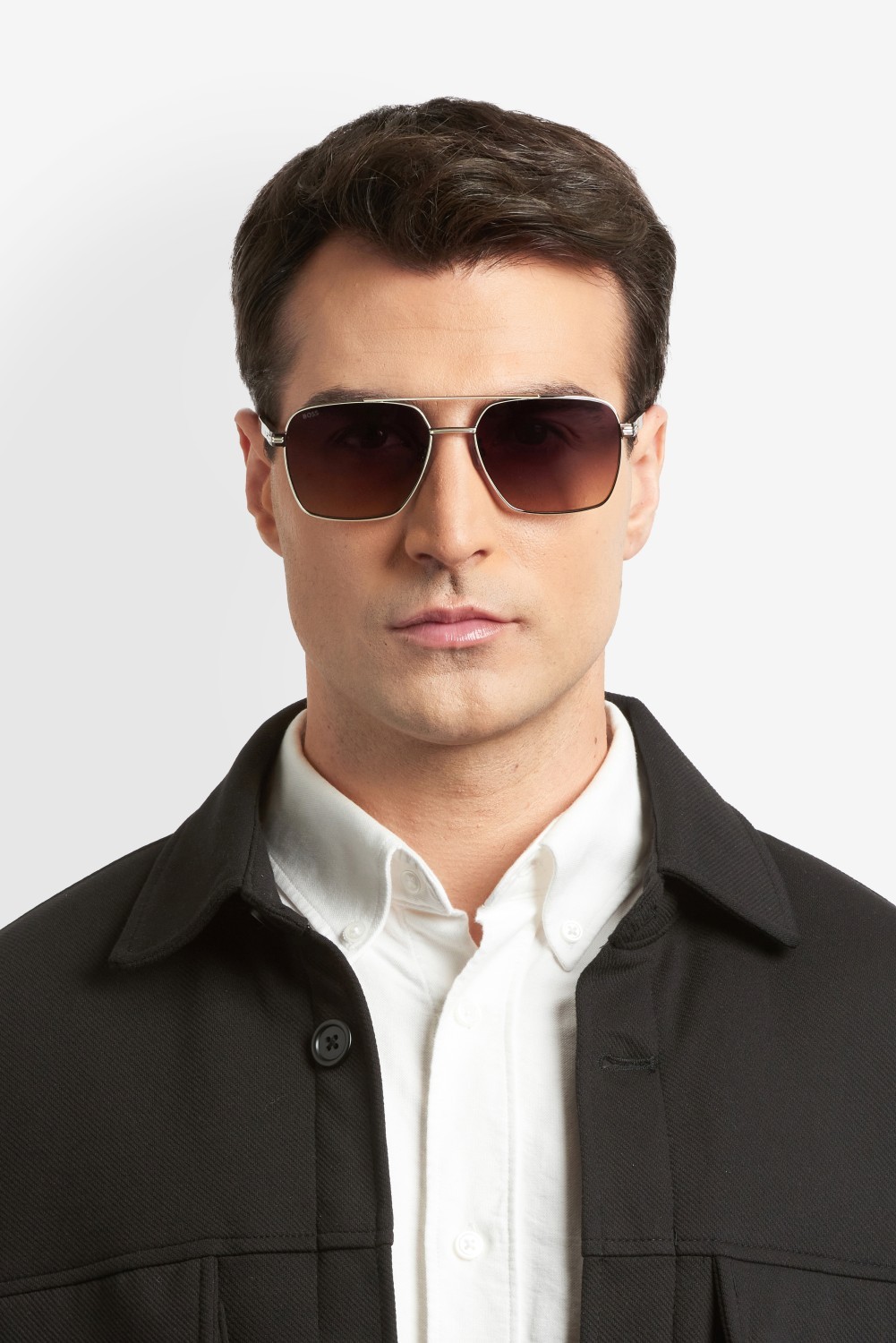 Occhiali da sole Hugo Boss 1846/G 208316 8OQ PR colore brown palladium forma rettangolare lenti grey brown doubleshade