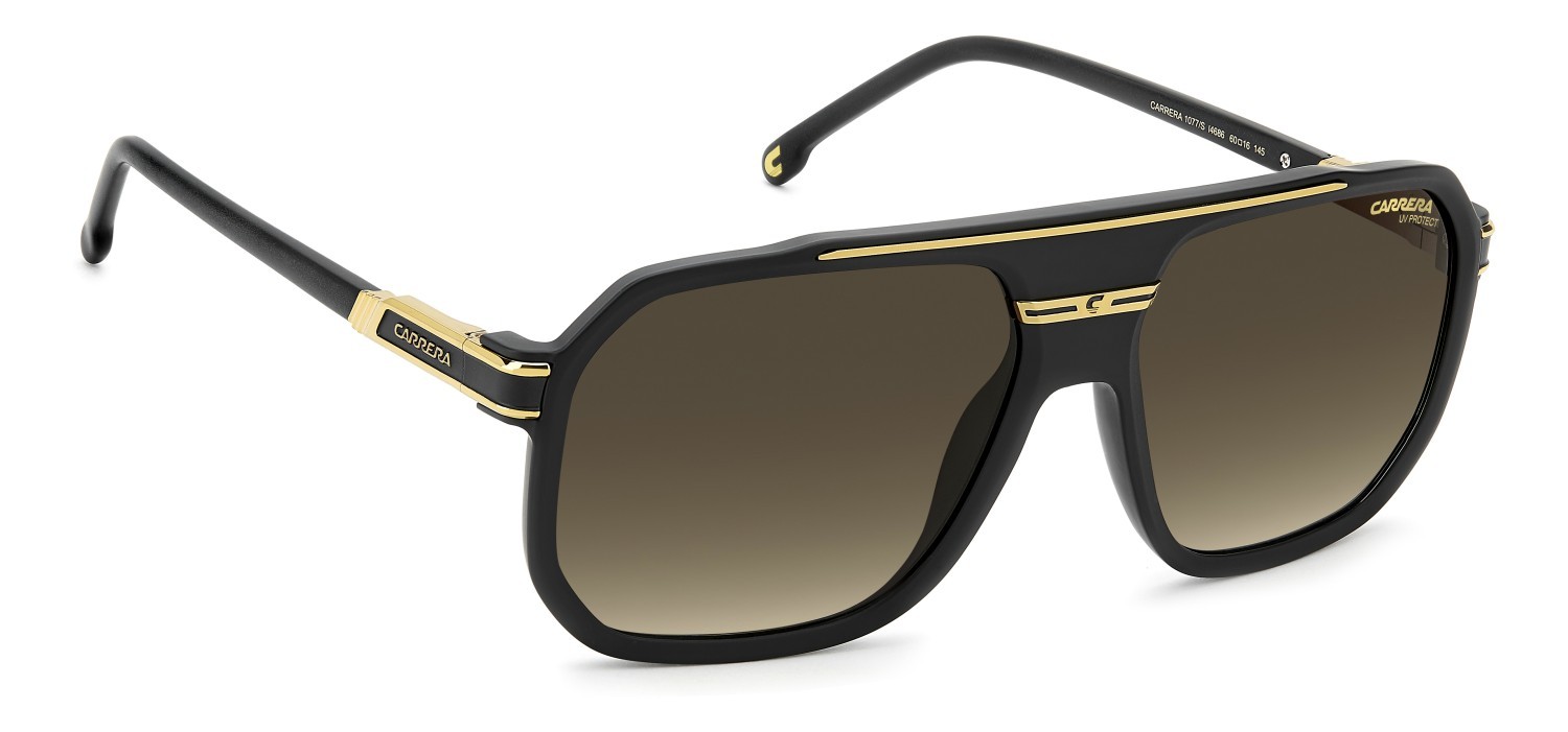Occhiali da sole Carrera 1077/S 208325 I46 86 colore matte black gold forma rettangolare lenti black brown green antireflex